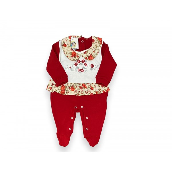 Macacão Bebê Menina Vermelho Babado Floral 100% Algodão