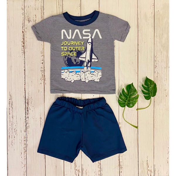 Conj Infantil 1a10 Menino Bermuda Verão Nasa Espaço Marinho