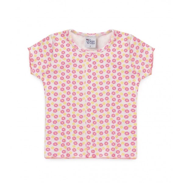 Blusinha Manga Curta Infantil Menina Ribana Canelada Floral