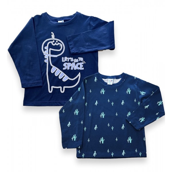 Blusa Camiseta Longa Infantil Tip Top Luxo Menino Cacto Dino