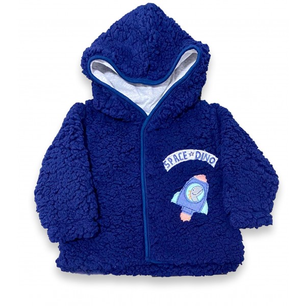 Blusa Casaco Bebê Menino Azul Pelúcia Capuz Frio Inverno