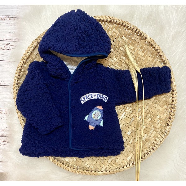 Blusa Casaco Bebê Menino Azul Pelúcia Capuz Frio Inverno