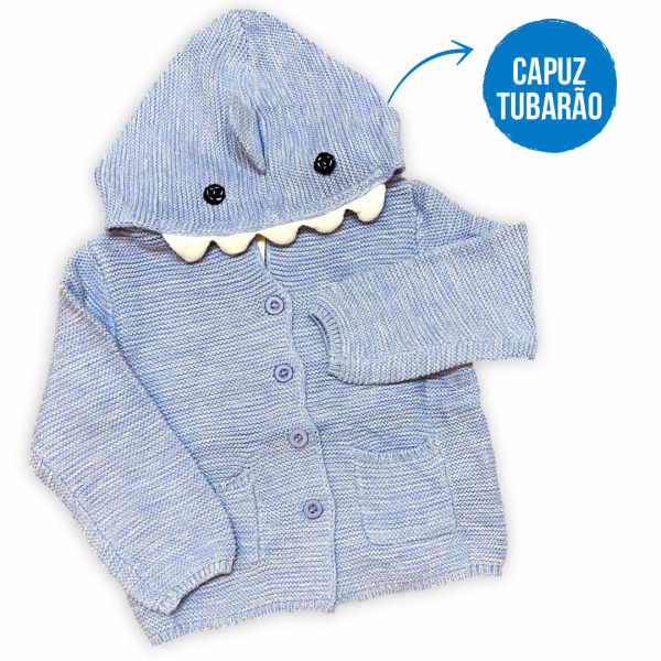 Blusa Jaqueta Infantil Tricot Capuz Tubarão Menino Inverno
