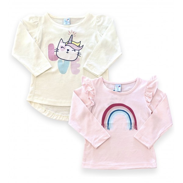 Blusa Manga Longa Infantil Tiptop Menina Unicórnio Arco-íris