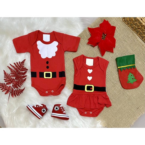 Body Bebê Menino Manga Curta Temático Natal Noel Vermelho