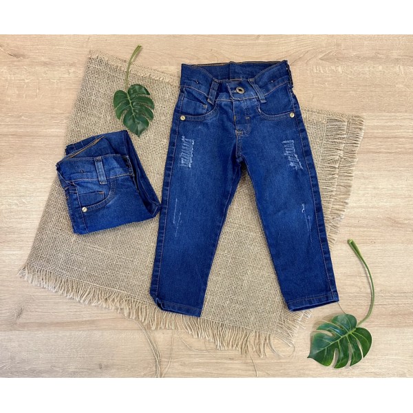 Calça Jeans Infantil 1a3 anos Menino Menina stretch Rasgada