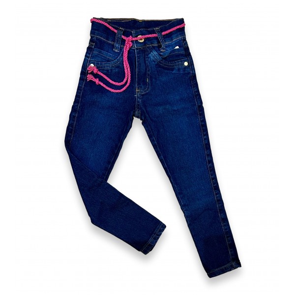 Calça Jeans Infantil 4 a 8 anos Menina Cinto Stretch Rasgada