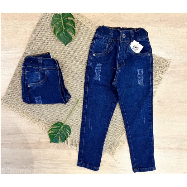 Calça Jeans Infantil 4a8 anos Menino Stretch Rasgada Barata