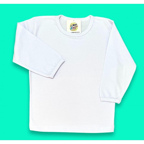 Camiseta Infantil 1a12 Branca Básica Lisa 100% Algodão Longa