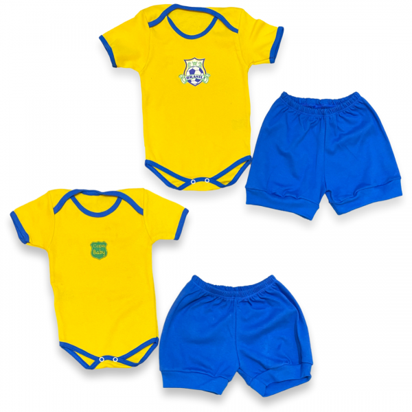 Conj Bebê Brasil Copa Mundo 2022 Unissex Body Shorts Barato