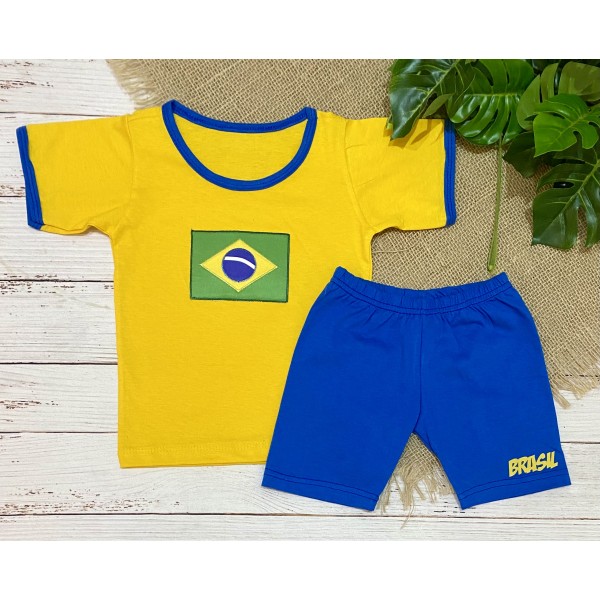 Conj Infantil Brasil Copa Mundo 2022 Menino Camiseta Shorts