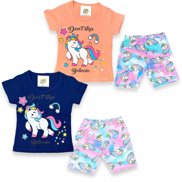 Conj Shorts Blusinha Infantil Verão Barato Menina 1 a 3 Anos