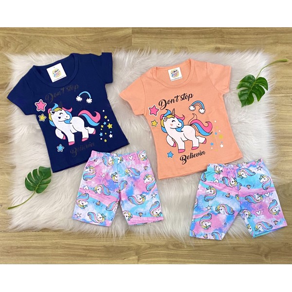 Conj Shorts Blusinha Infantil Verão Barato Menina 1 a 3 Anos