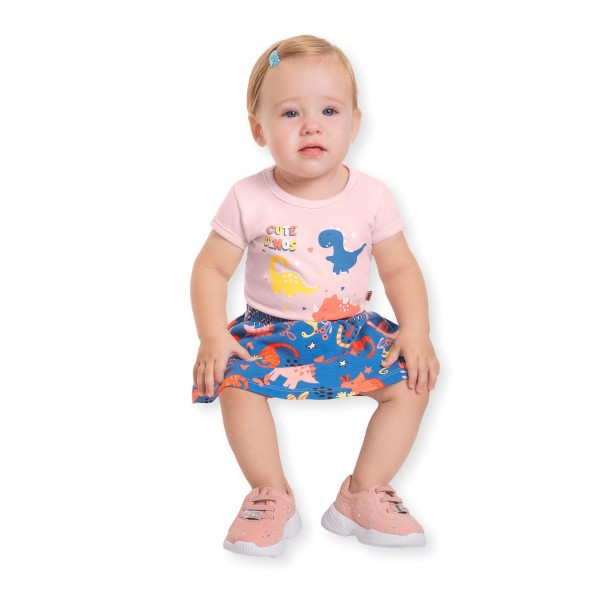 Conjunto 2 pçs Bebê Menina Verão Body Saia Estampado Dino