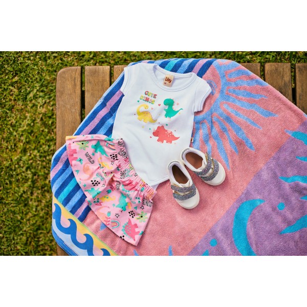 Conjunto 2 pçs Bebê Menina Verão Body Saia Estampado Dino