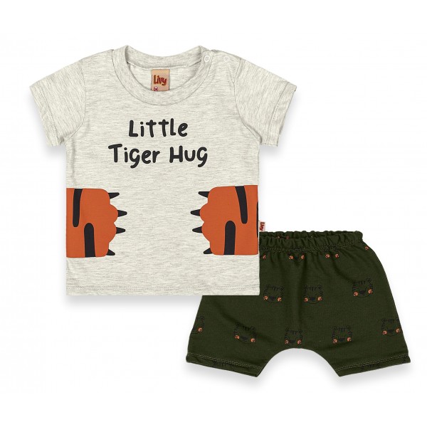 Conjunto 2 pçs Bebê Menino Verão Camiseta Shorts Tigre Bicho