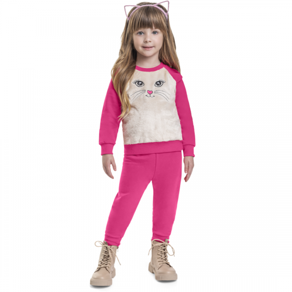 Conjunto Frio Inverno Infantil Menina Pelúcia Gatinha Quente