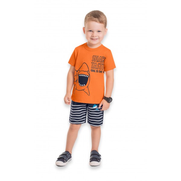 Conjunto Infantil 1 a 3 Menino Verão Camiseta Shorts Tubarão