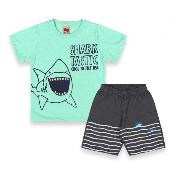 Conjunto Infantil 1 a 3 Menino Verão Camiseta Shorts Tubarão