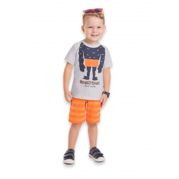 Conjunto Infantil 1a3 Menino Verão Camiseta Shorts Monstros