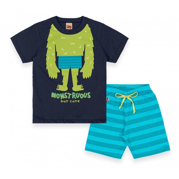 Conjunto Infantil 1a3 Menino Verão Camiseta Shorts Monstros