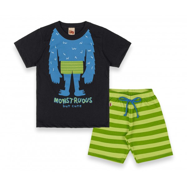 Conjunto Infantil 1a3 Menino Verão Camiseta Shorts Monstros