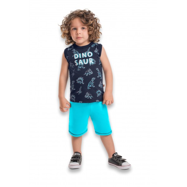 Conjunto Infantil 1a3 Menino Verão Regata Shorts Dinossauro