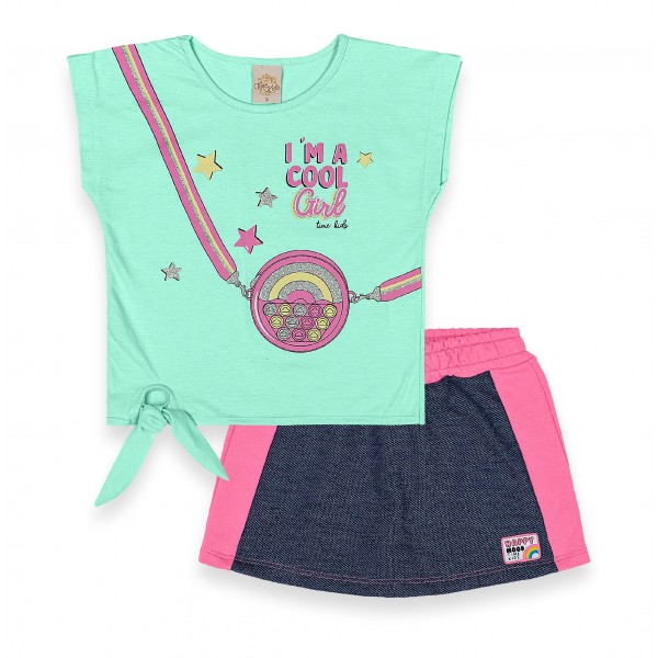 Conjunto Infantil 1a4 Menina Verão Blusa Shorts Saia Fashion