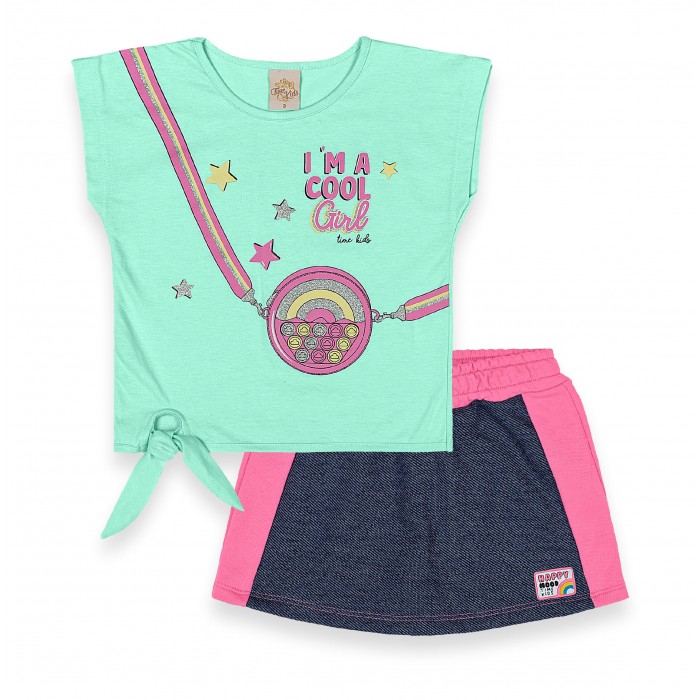 Conjunto Infantil Verão Blusa E Short Saia Gatinhas 2 peças Tam 4 a 14 -  Infanti - Loja de Roupa Infantil Para Meninas, Meninos e Bebês