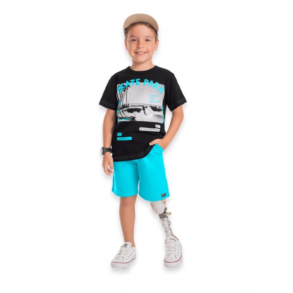 Conjunto Infantil 4a10 Anos Menino Verão Camisa Shorts Skate