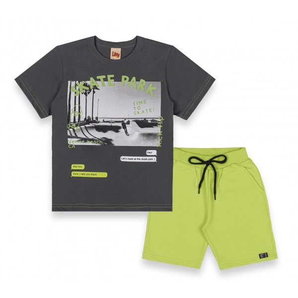 Conjunto Infantil 4a10 Anos Menino Verão Camisa Shorts Skate