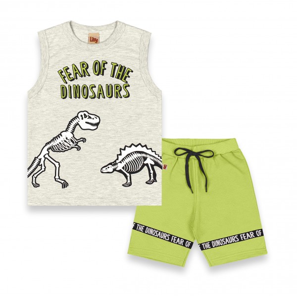 Conjunto Infantil 4a10 Menino Verão Regata Shorts Dinossauro