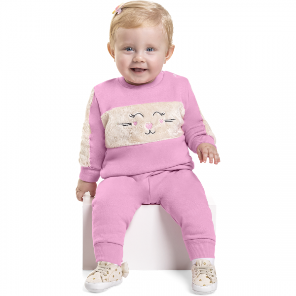 Conjunto Moletom Bebê Menina Pelúcia Quentinho Inverno Frio