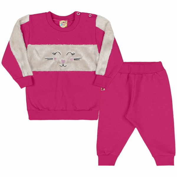 Conjunto Moletom Bebê Menina Pelúcia Quentinho Inverno Frio