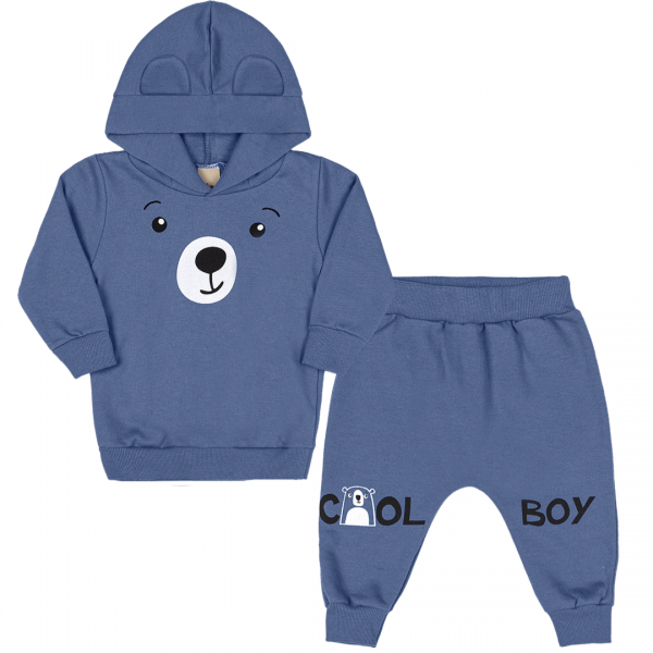 Conjunto Moletom Bebê Menino Blusa Capuz Urso Frio Inverno
