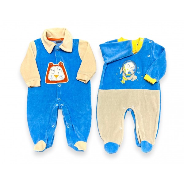 Kit 2 Macacão Bebê Plush Menino Luxo Bordado Bichos de Frio