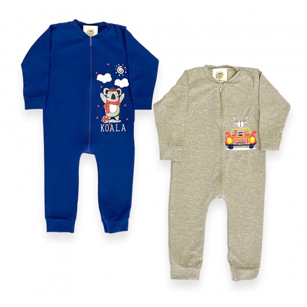 Kit 2 Macacão de Zíper Bebê 1a3 Anos Menino Grande Atacado
