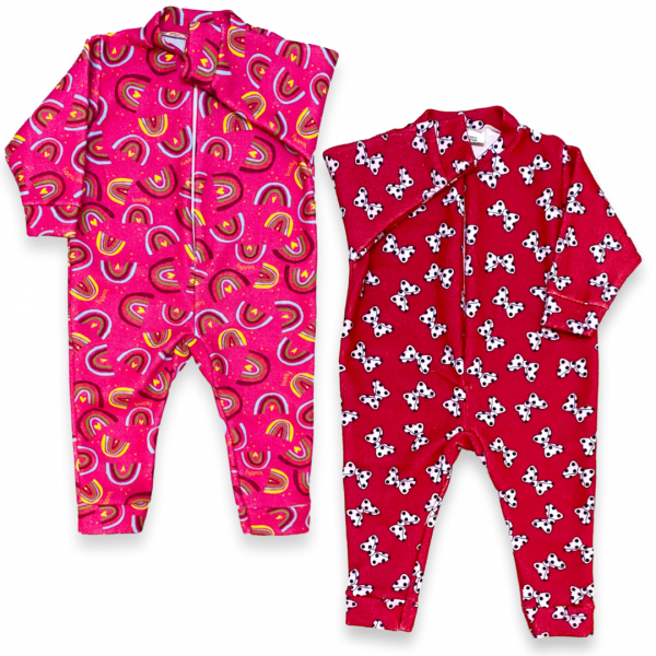 Kit 2 Macacão Pijama Zíper Infantil 1-2-3 Soft Quente Menina