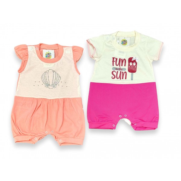 Kit 2 Macacões Bebê Curto Banho de Sol Menina Concha Sorvete