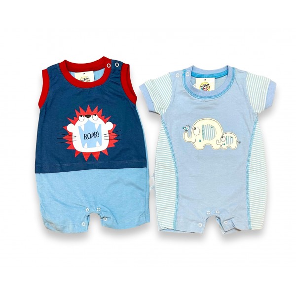 Kit 2 Macacões Bebê Curto Calor Banho de Sol Menino Urso
