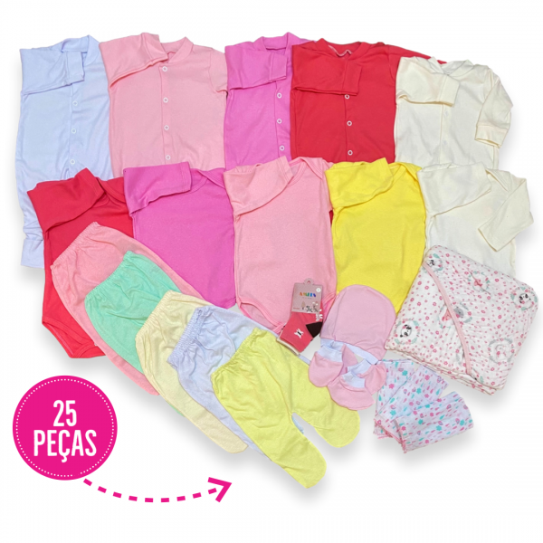 Kit 25pç Enxoval Roupa Body Macacão Mijão Bebê Menina Barato