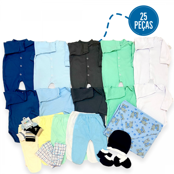 Kit 25pç Enxoval Roupa Body Macacão Mijão Bebê Menino Barato