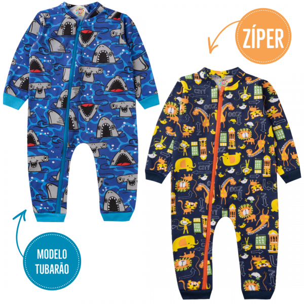 Kit 2pçs Macacão de Zíper Bebê Menino Urso barato atacado