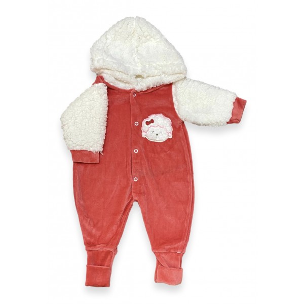 Kit 3 Macacão Bebê Menina Capuz Pelúcia Urso Plush Inverno