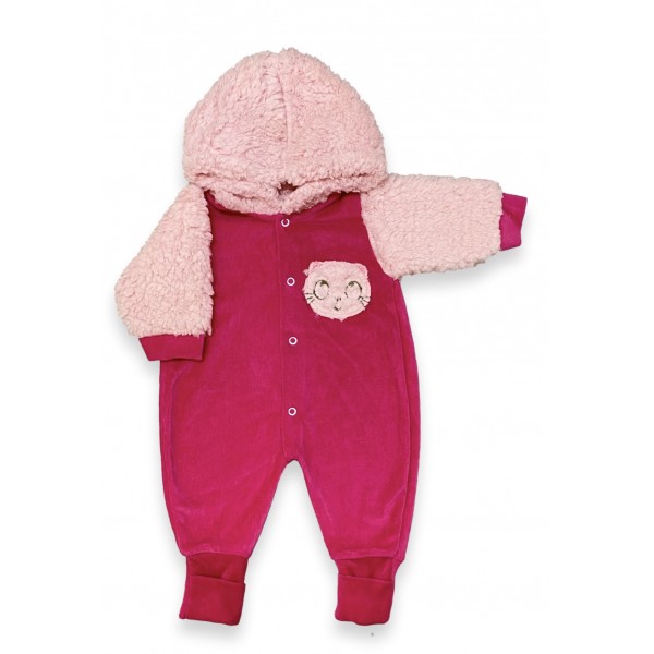 Kit 3 Macacão Bebê Menina Capuz Pelúcia Urso Plush Inverno