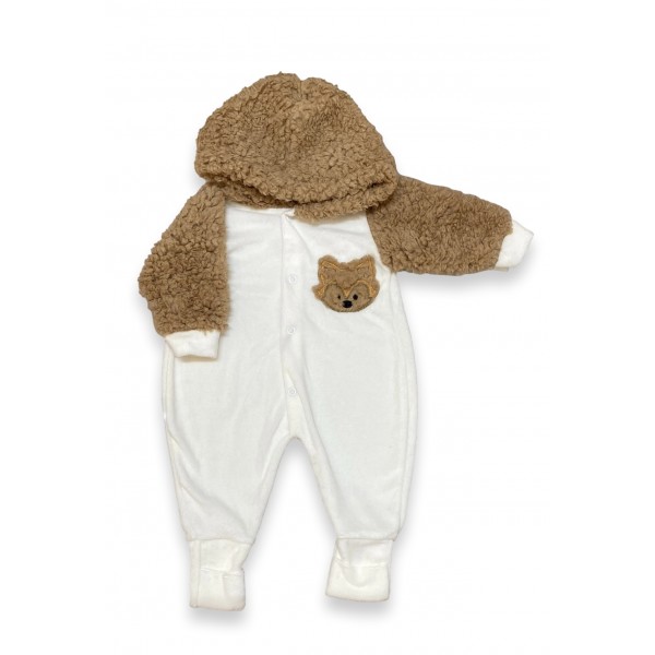 Kit 3 Macacão Bebê Menina Capuz Pelúcia Urso Plush Inverno