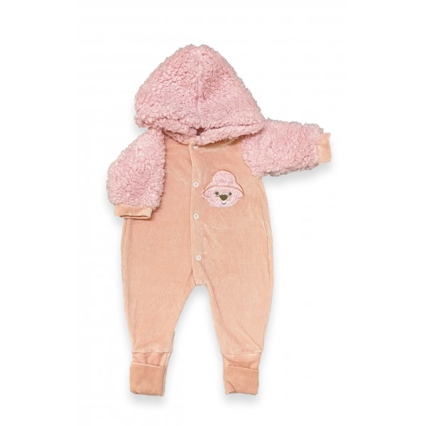 Kit 3 Macacão Bebê Menina Capuz Pelúcia Urso Plush Inverno