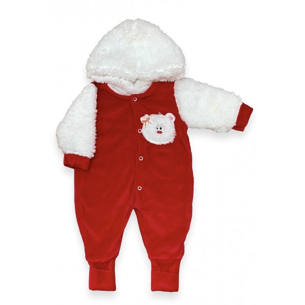 Kit 3 Macacão Bebê Menina Capuz Pelúcia Urso Plush Inverno