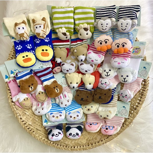 Kit 3 Meias Pantufa Sapatinho Bebê Bichinhos Antiderrapante