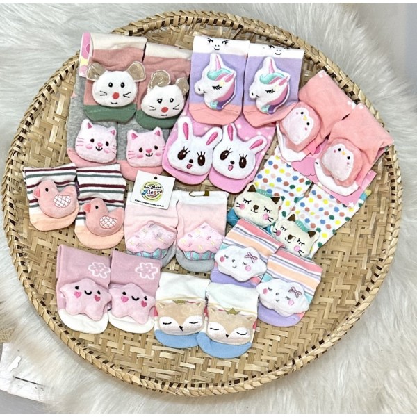 Kit 3 Meias Pantufa Sapatinho Bebê Bichinhos Antiderrapante